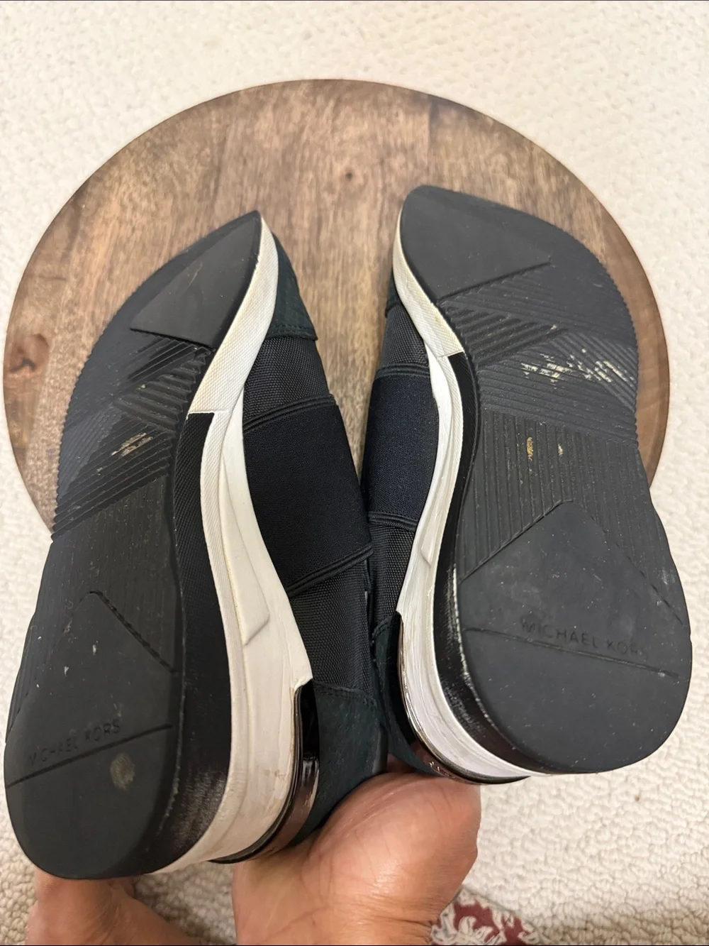 Michael Kors Black Slip-On Sneakers with Metallic Gold Heel